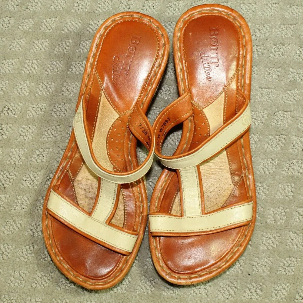 Born Drilles Wedge Sandal Women 7  M/W Espadrille Slides Dual Tone Brown W7893